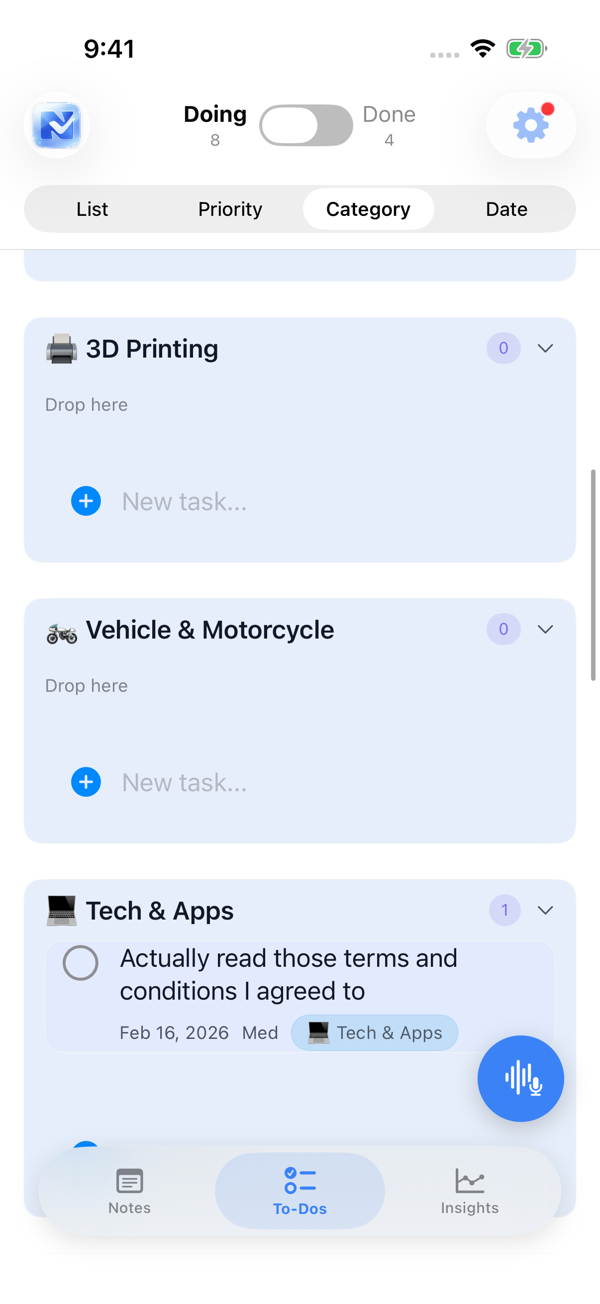 Category view screen